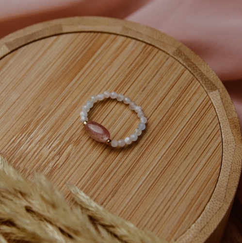 Pierścionek N°6 | morganit, kwarc truskawkowy