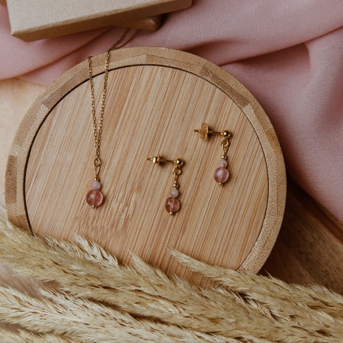 Komplet N°3 | turmalin, kwarc truskawkowy